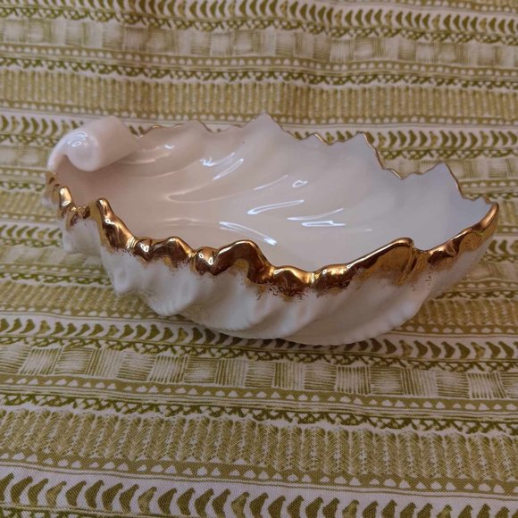 Lenox Blue Stamp Leaf Trinket Bowl with Gold Trim - Picture 3 of 5